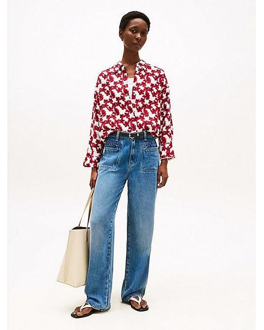 Camisa De Corte Amplio Con Textura Tommy Hilfiger de color Red