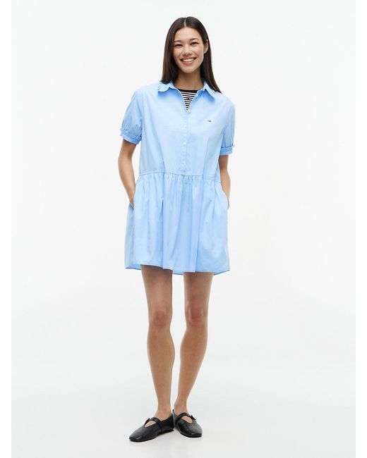 Tommy Hilfiger Blue Ruffle Mini Short Sleeve Shirt Dress