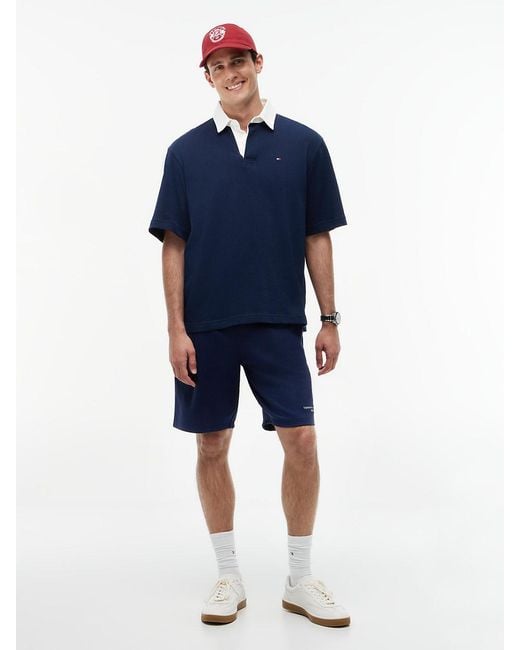 Tommy Hilfiger Blue Colour-blocked Back Logo Relaxed Polo Shirt for men