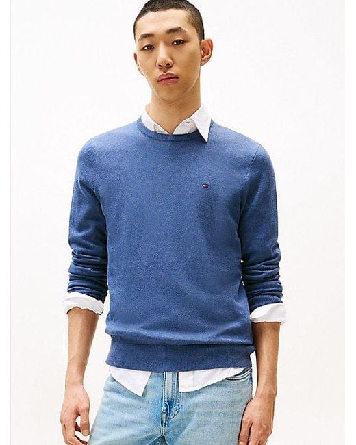 Tommy Hilfiger Trui Met Ronde Hals En Geborduurde Vlag in het Blue voor heren