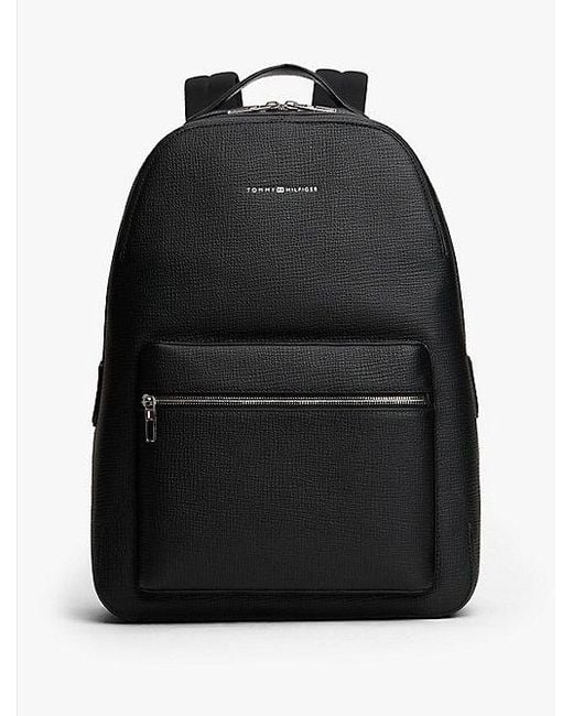 Tommy Hilfiger Th Business Leren Rugzak Met Deelbare Rits in het Black voor heren