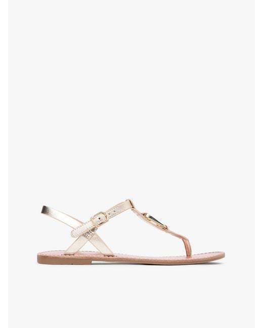 Tommy Hilfiger Natural Metallic Leather Toe Post Flat Sandals