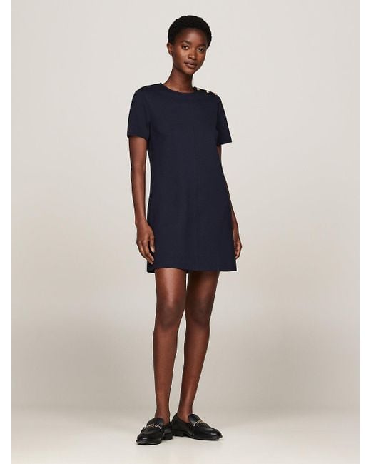 Tommy Hilfiger Blue Shoulder Button Mini Shift Dress