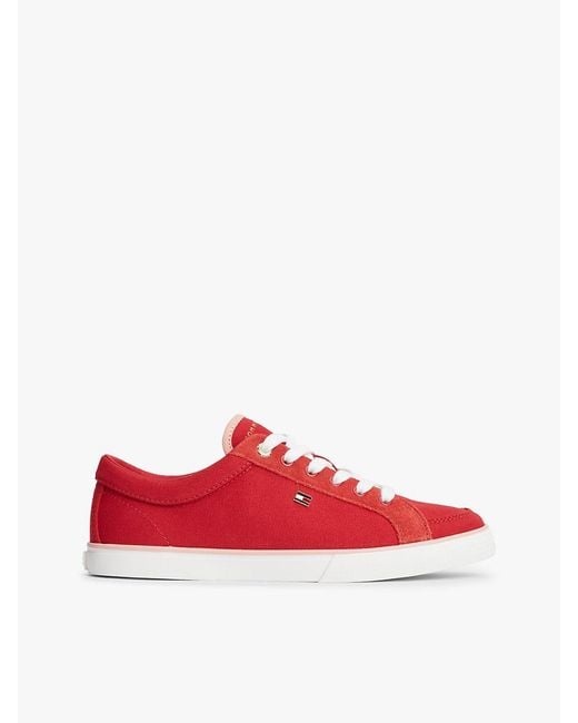 Tommy Hilfiger Red Canvas Enamel Flag Trainers