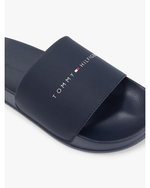 Tommy Hilfiger Blue Logo Textured Pool Slides for men
