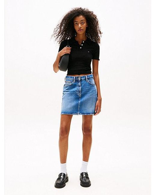 Tommy Hilfiger Slim Fit Polo Met Pointelle-Details in het Blue