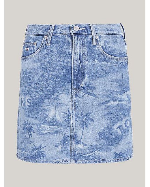 Tommy Hilfiger Blue Mom Fit Jeans-Minirock mit Hawaii-Print