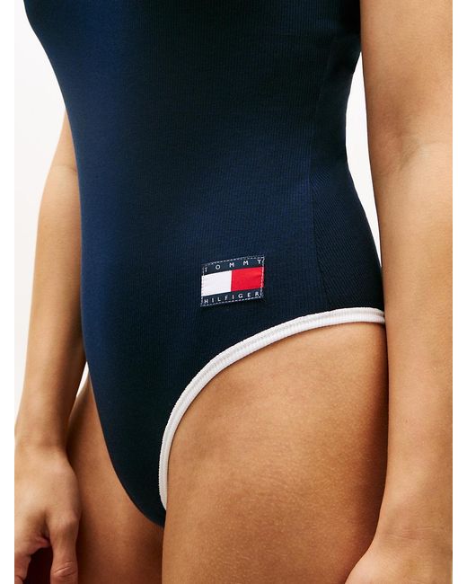 Tommy Hilfiger Blue Heritage Logo Ribbed Scoop Back Bodysuit