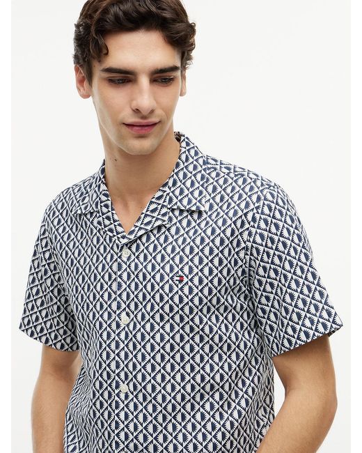 Tommy Hilfiger Red Regular Linen Blend Print Short Sleeve Shirt for men