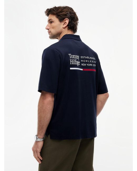 Tommy Hilfiger Blue Oversized Fit Back Logo Polo Shirt for men