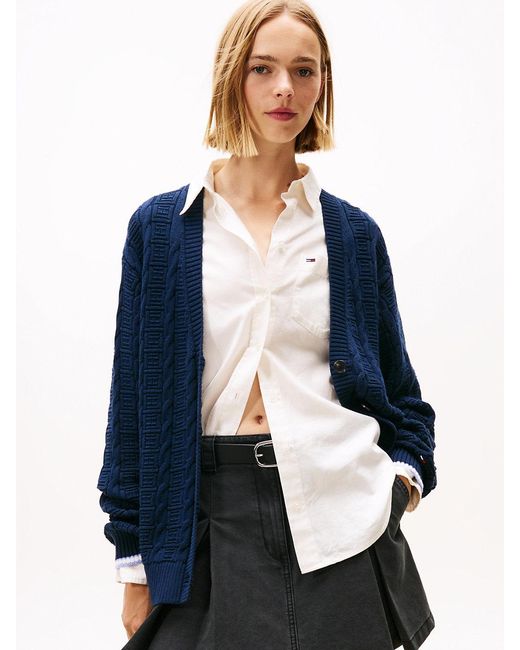 Tommy Hilfiger Blue Tommy Flag Relaxed Cable Knit Cardigan