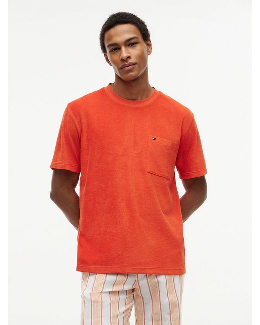 Tommy Hilfiger Red Towelling Relaxed Crew Neck T-Shirt for men