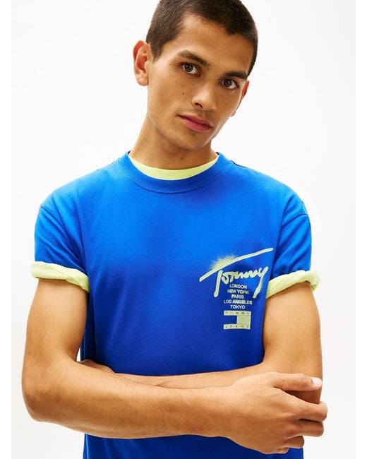 Tommy Hilfiger Blue Signature Back Logo Jersey T-Shirt for men