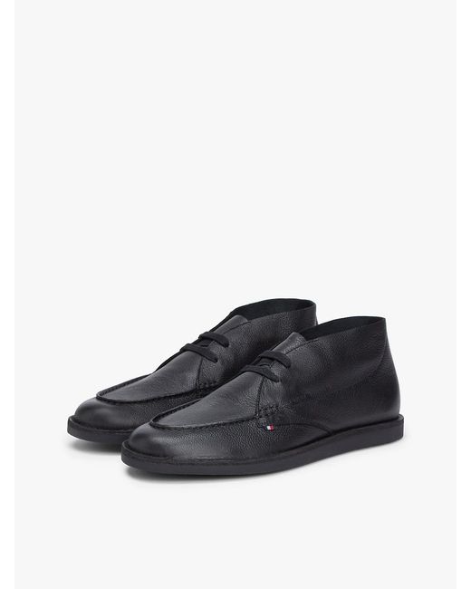 Tommy Hilfiger Blue Leather Topstitch Lace-Up Chukka Boots for men
