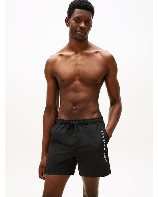 Tommy Hilfiger Black Original Logo Mid Length Swim Shorts for men