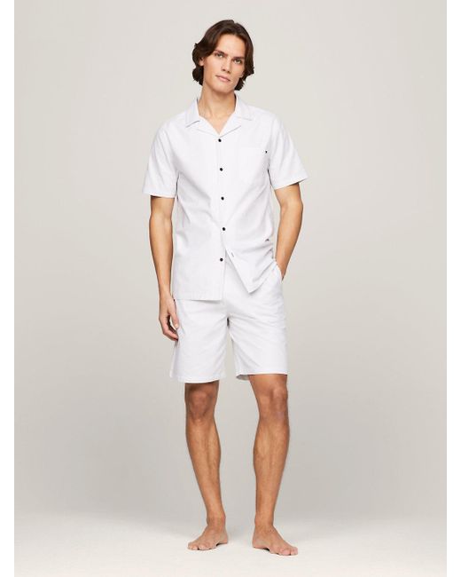 Tommy Hilfiger White Th Original Woven Shirt And Shorts Pyjama Set for men