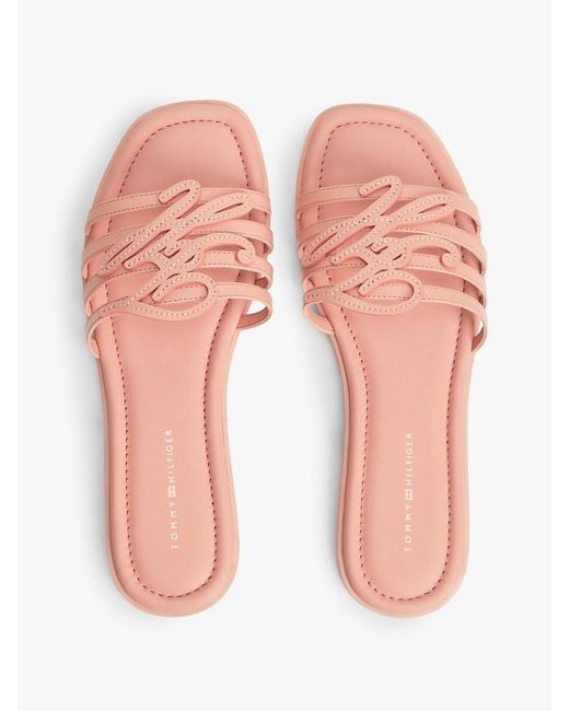 Tommy Hilfiger Pink Logo Strap Leather Mules
