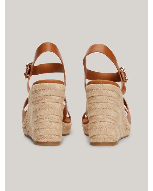Tommy Hilfiger Brown Leather High Wedge Cage Espadrille Sandals