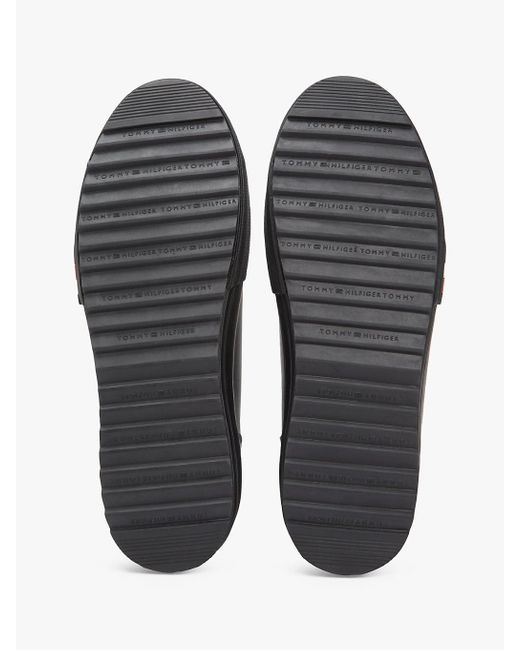 Tommy Hilfiger Black Leather Serrated Mid-Top Trainers for men