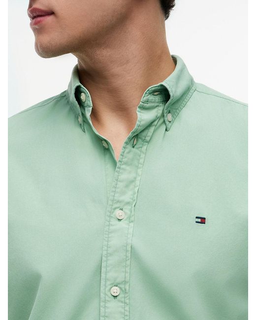 Tommy Hilfiger Green Regular Fit Washed Poplin Short Sleeve Shirt for men