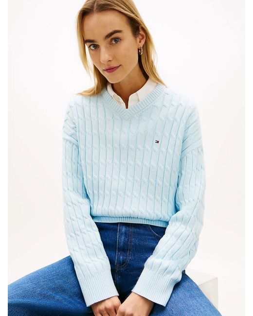 Tommy Hilfiger Blue Cable Knit Relaxed Jumper