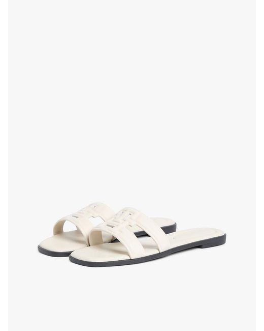 Tommy Hilfiger White Leather Th Monogram Strap Mules