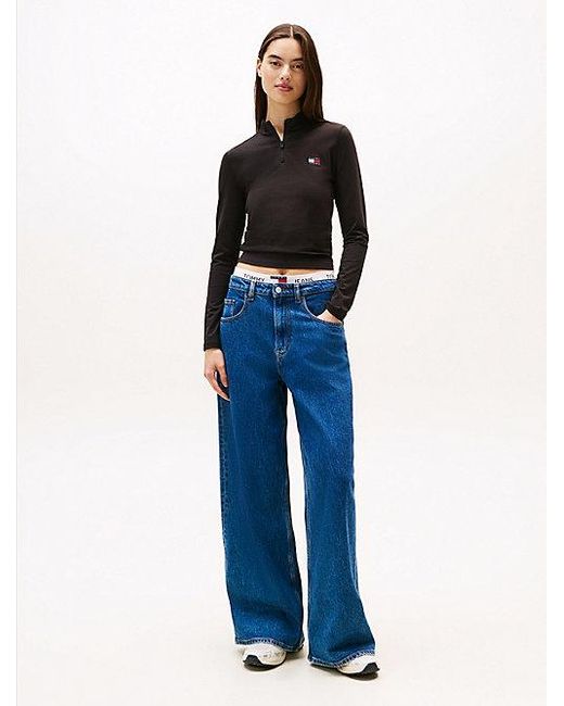 Tommy Hilfiger Longsleeve Top Met 1/4-Rits En Badge in het Blue