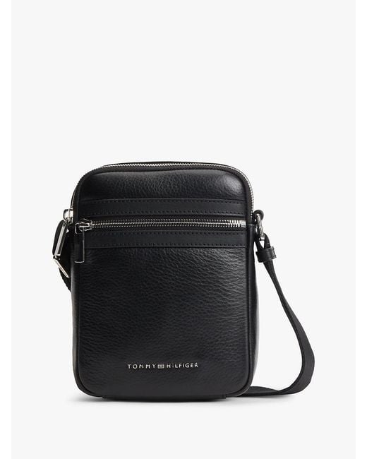 Tommy Hilfiger Black Th Business Leather Crossbody Reporter Bag for men