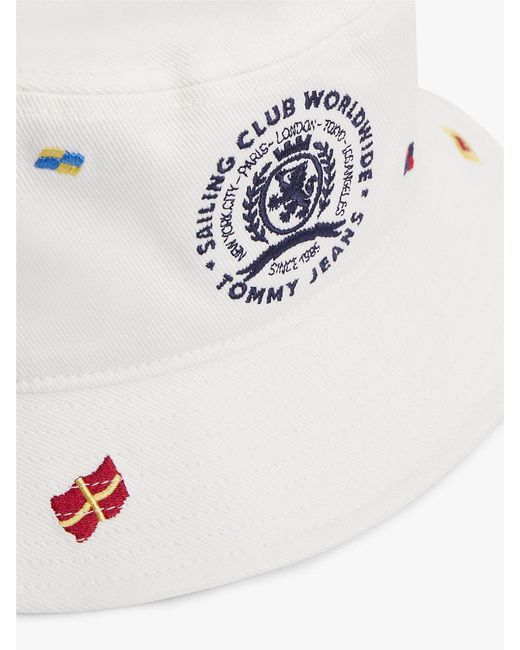 Tommy Hilfiger White Multi Flag Embroidery Bucket Hat for men