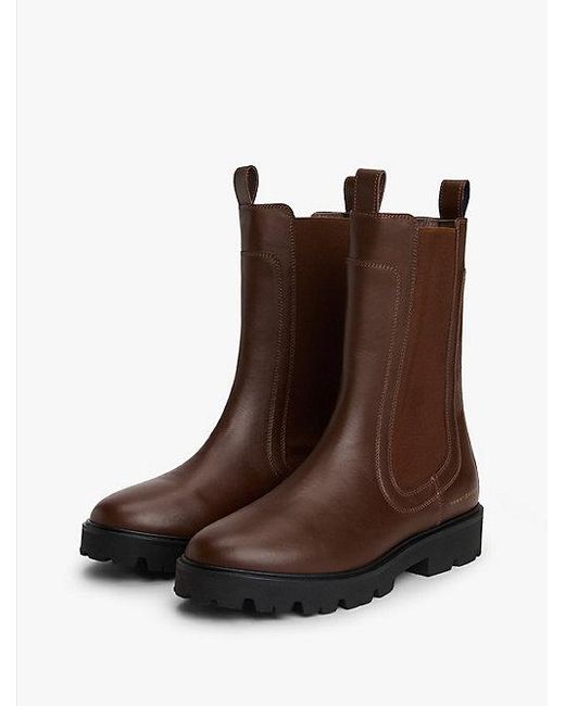 Tommy Hilfiger Halfhoge Chelsea Boot Van Leer Met Profiel in het Brown
