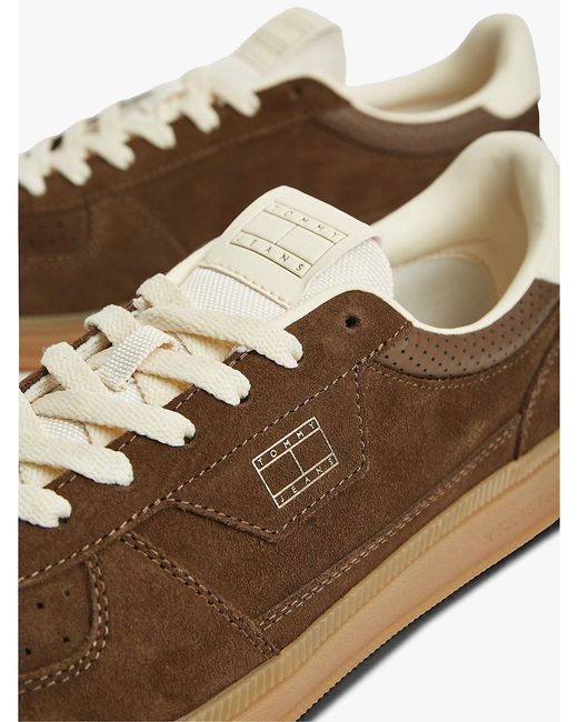 Tommy Hilfiger Brown The Greenwich Metallic Logo Suede Trainers for men