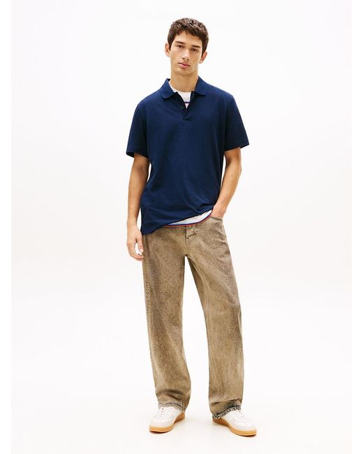 Tommy Hilfiger Blue Tommy Badge Regular Fit Waffle Knit Polo Shirt for men