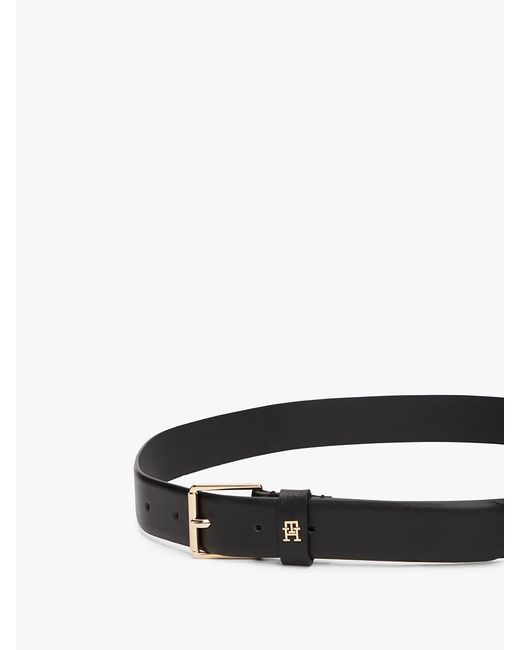 Tommy Hilfiger Black Th Monogram Square Buckle Leather Belt