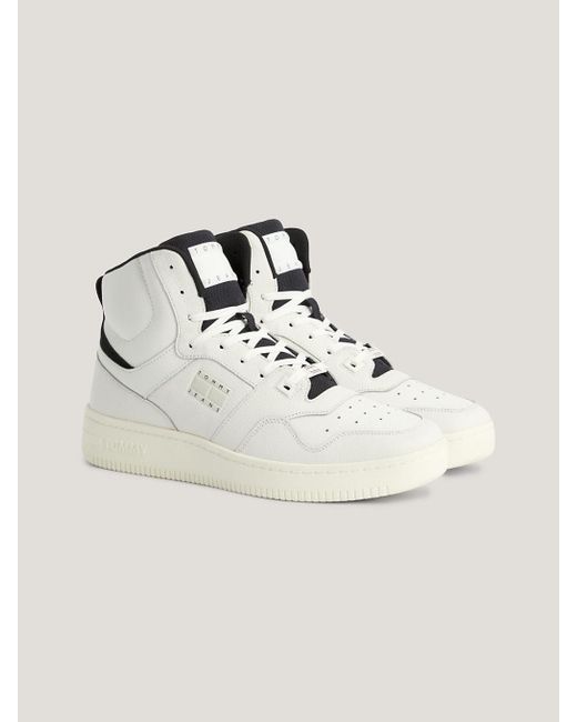 Tommy Hilfiger Natural Leather Mid Top Basketball Trainers for men