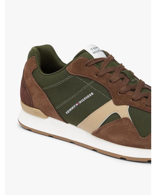Tommy Hilfiger Green Suede Mixed Texture Trainers for men