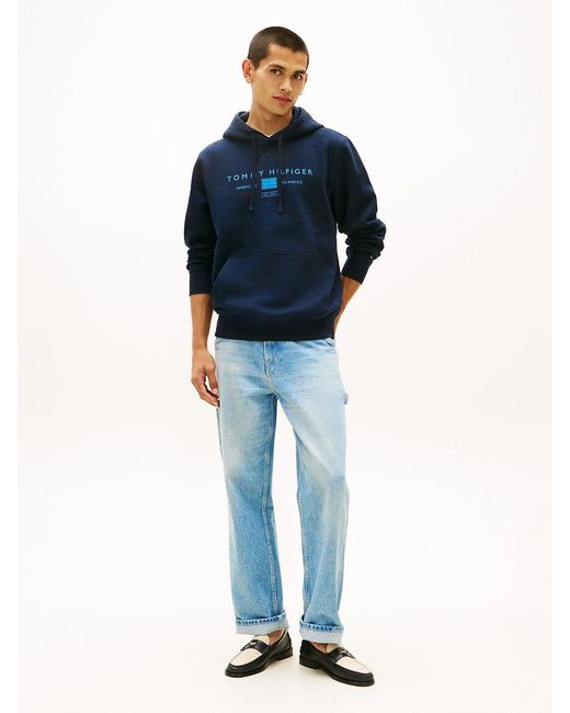 Tommy Hilfiger Blue Logo Terry Drawstring Hoody for men