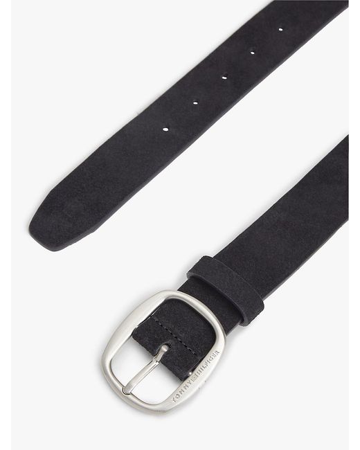 Tommy Hilfiger Black Oval Buckle Debossed Suede Belt for men