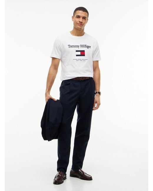 Tommy Hilfiger White Logo Embroidery Crew Neck T-shirt for men