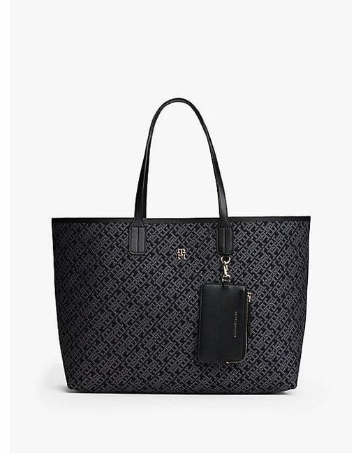 Bolso Tote Con Monograma Th En Jacquard Tommy Hilfiger de color Black