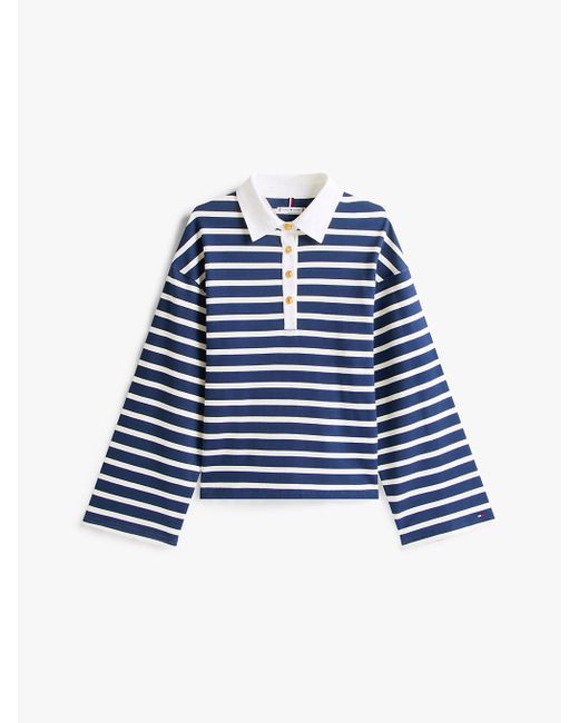 Felpa Rugby Relaxed Fit Con Bottoni Dorati di Tommy Hilfiger in Blue