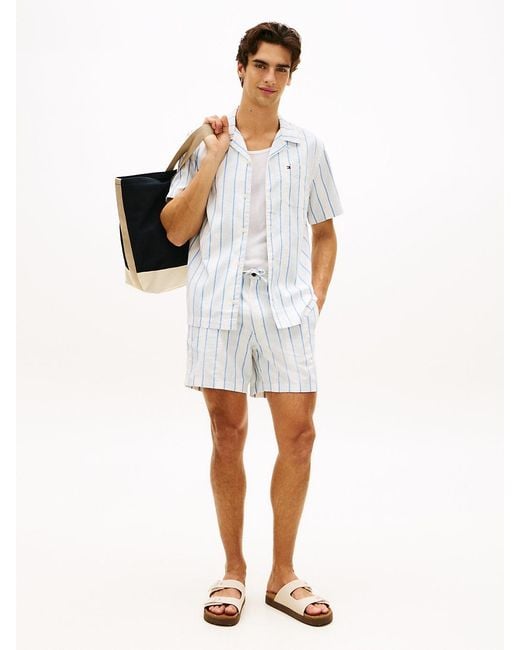 Tommy Hilfiger White Regular Fit Cuban Collar Short Sleeve Shirt for men