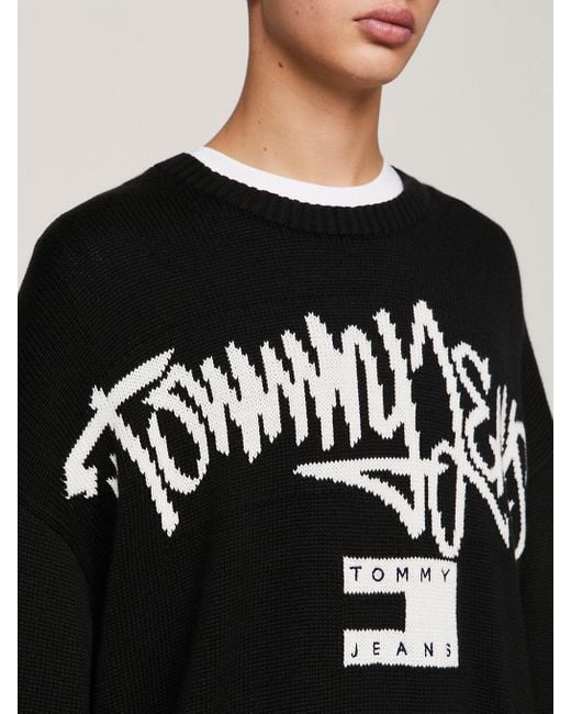 Tommy Hilfiger Black Graffiti Print Logo Sweatshirt for men