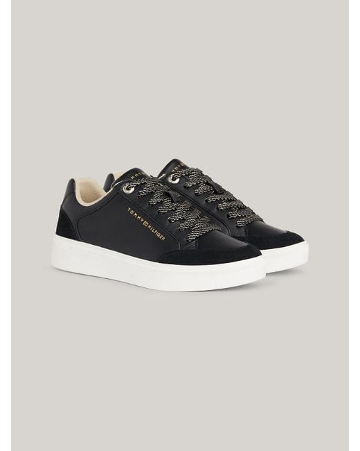 Tommy Hilfiger Black Logo Leather Court Trainers