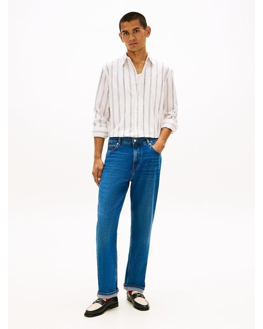 Tommy Hilfiger White Regular Fit Logo Pinstripe Jacquard Shirt for men