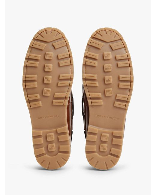 Tommy Hilfiger Brown Leather Braided Boat Shoes for men