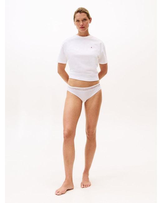 Culotte Brésilienne En Microfibre À Dentelle Tommy Hilfiger en coloris White