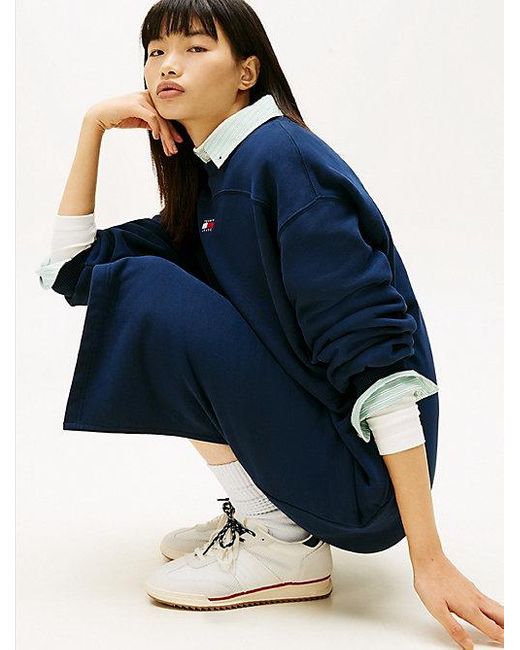 Tommy Hilfiger Midi-Sweaterjurk Met Tommy-Badge in het Blue