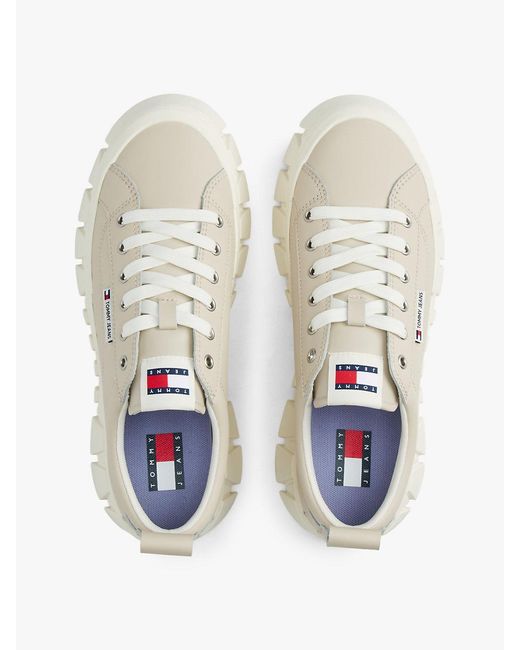 Tommy Hilfiger Natural Cleat Platform Trainers With Leather