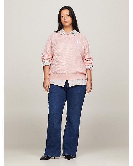 Tommy Hilfiger Curve Kabelgebreide Relaxed Fit Trui in het Pink
