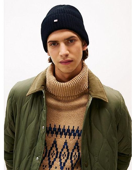 Tommy Hilfiger Hilfiger Flag Beanie Van Zuiver Kasjmier in het Blue voor heren